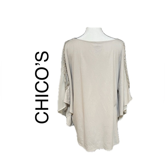 CHICO’S BLOUSE SIZE 2(L) COLOR LIGHT GREY. BUST ~22.5” LENGTH 24”. - Picture 2 of 12